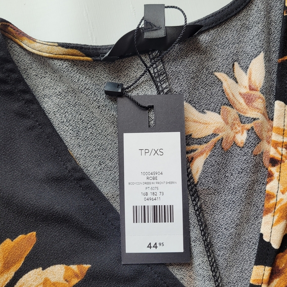 Dynamite V-neck Ruched Black & Gold Mini Dress - Size XS NWT - Picture 11 of 14